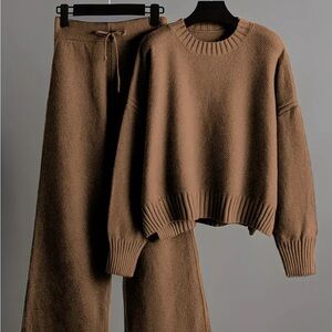 Cozy Brown Knit Sweater and Pants Set